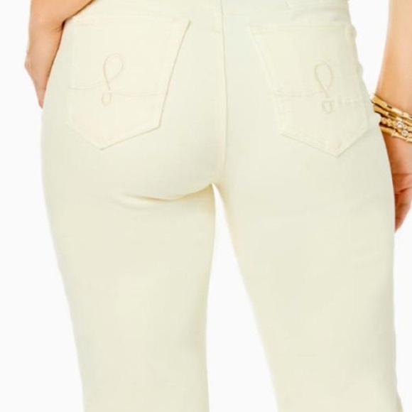 Lilly Pulitzer South Ocean High Rise Straight Leg Jean Lemon Meringue Size 8 NWT - Picture 3 of 16